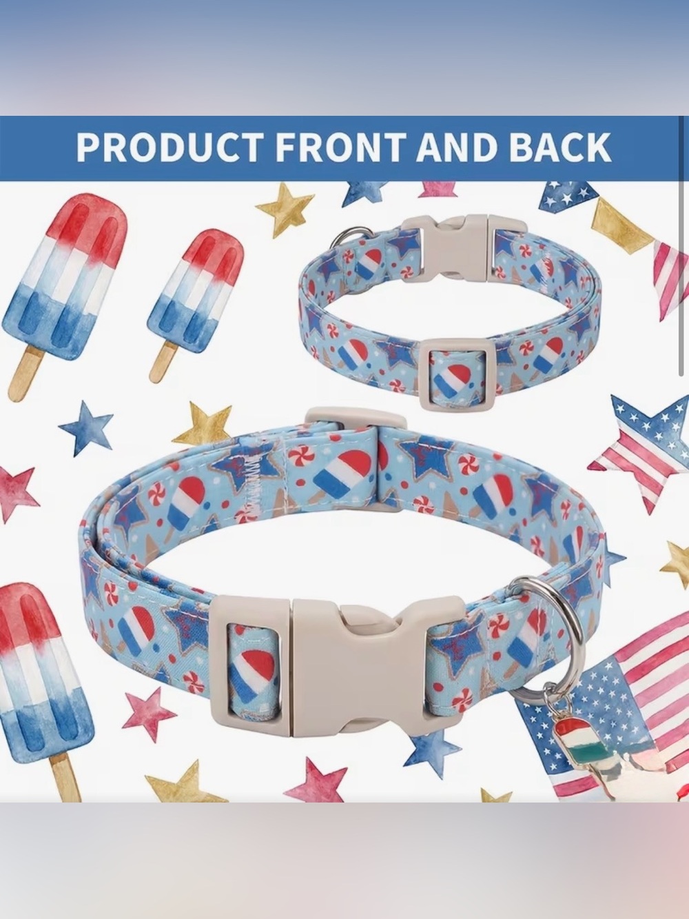Light Blue Bomb Pop Pattern Dog Collar. Size Small - Picture 3 of 6